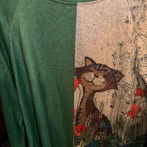 Emery Rose green and grey cat sweatshirt size Medium